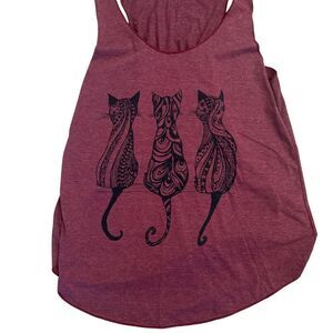 Chic Cat Pattern Tank Top - Burgundy